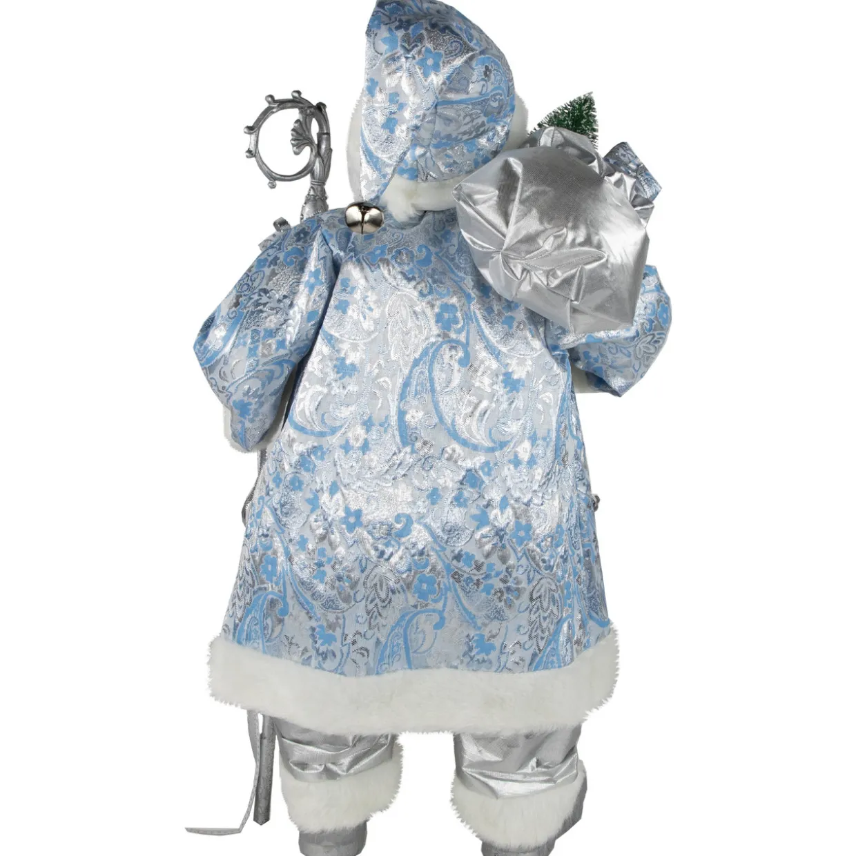 24" Blue and Silver Ice Palace Santa Claus with Staff and Bag Christmas Figure