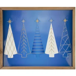 17.75" Blue and White Christmas Trees Wooden Framed Wall Art