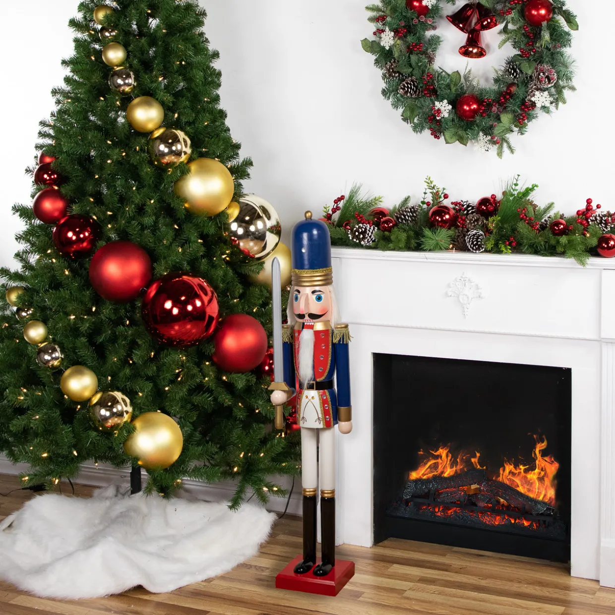 48.25" Blue and White Christmas Nutcracker Soldier with Sword
