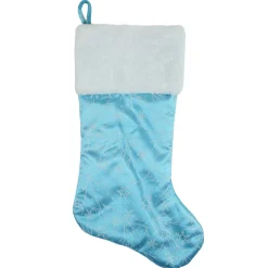 21" Blue and White Glitter Snowflake Christmas Stocking