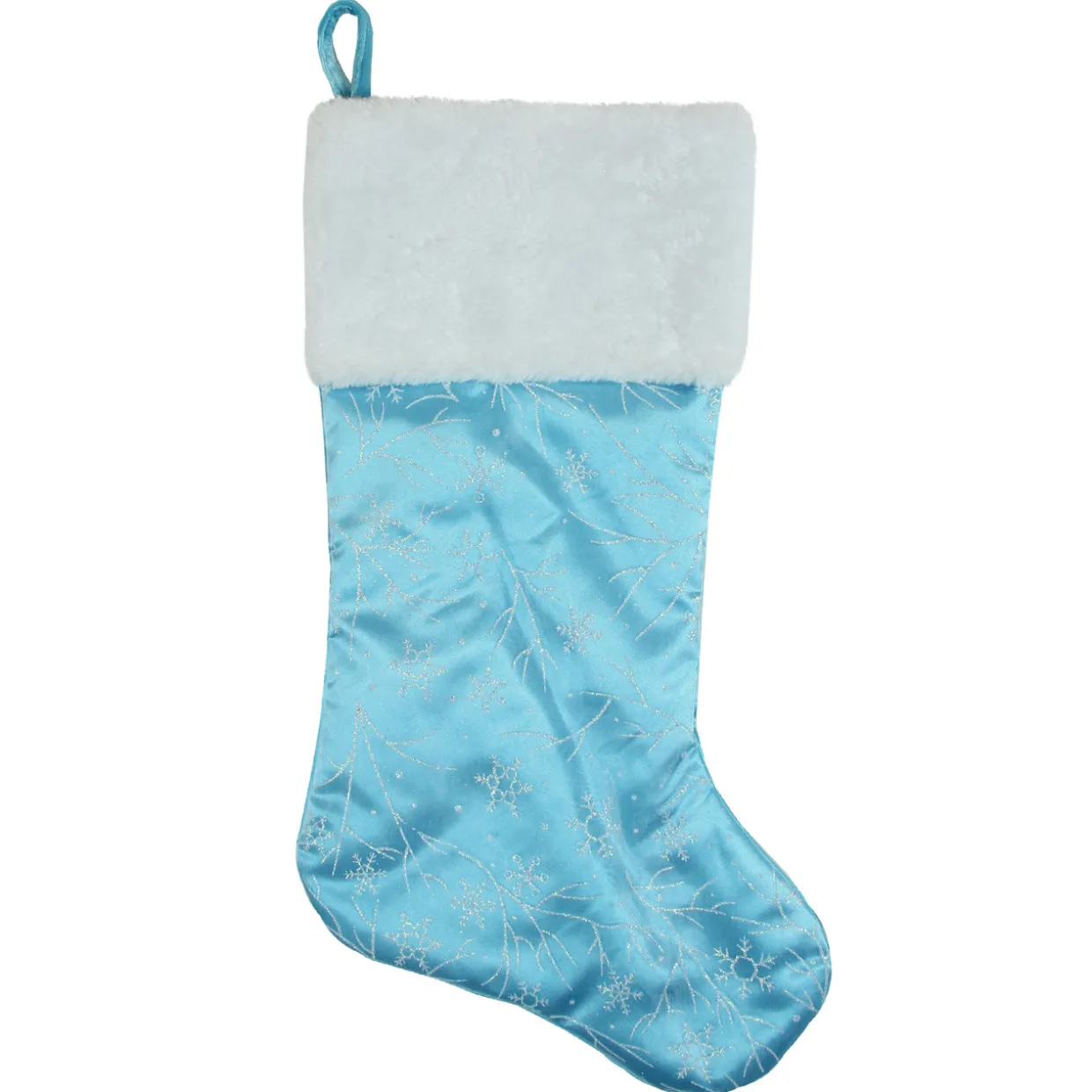 21" Blue and White Glitter Snowflake Christmas Stocking