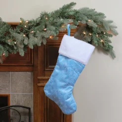 21" Blue and White Glitter Snowflake Christmas Stocking
