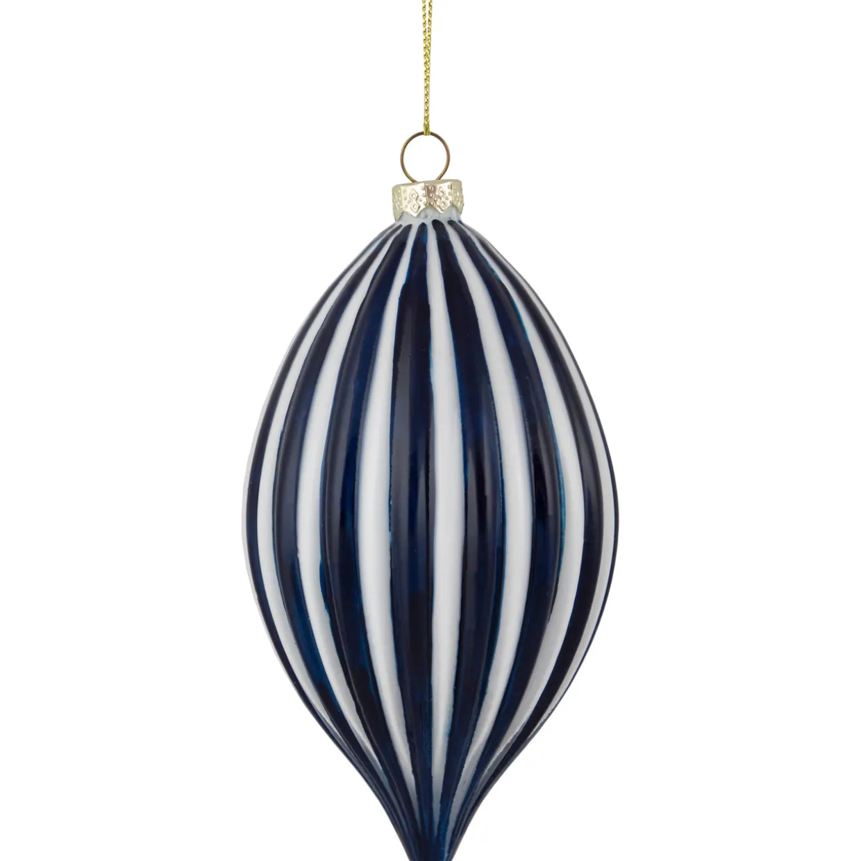 5.75" Blue and White Striped Finial Glass Christmas Ornament