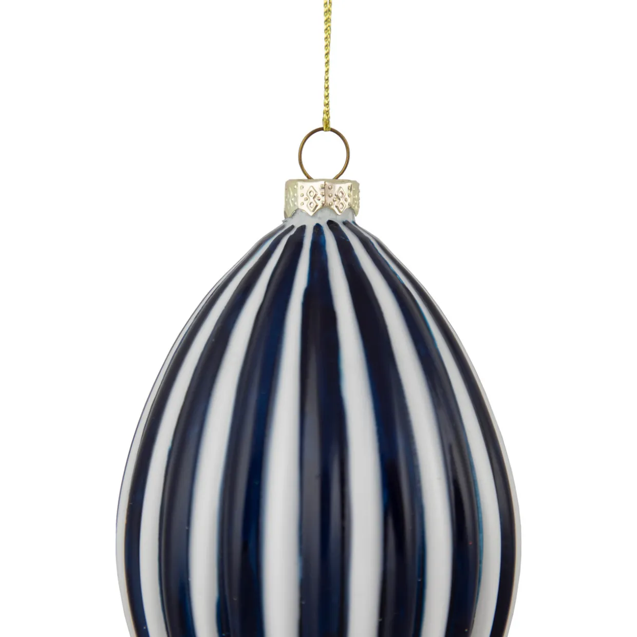 5.75" Blue and White Striped Finial Glass Christmas Ornament