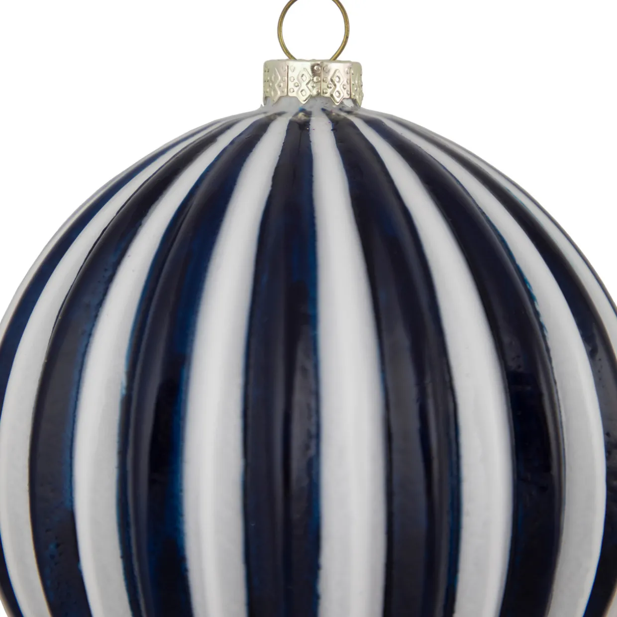 4" Blue and White Striped Glass Christmas Ornament