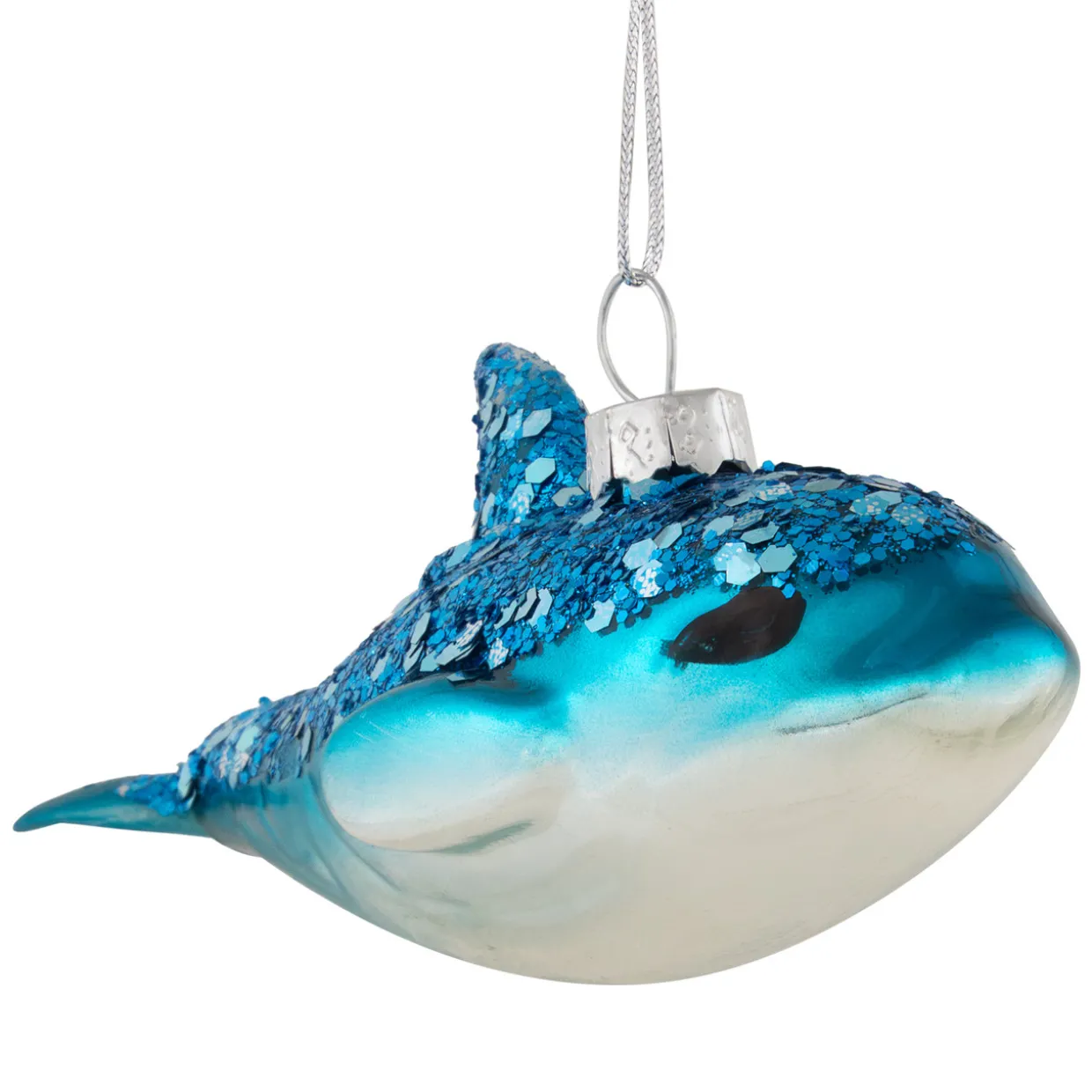 4.75" Blue Dolphin Glittered Glass Christmas Hanging Ornament