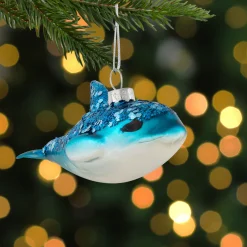 4.75" Blue Dolphin Glittered Glass Christmas Hanging Ornament