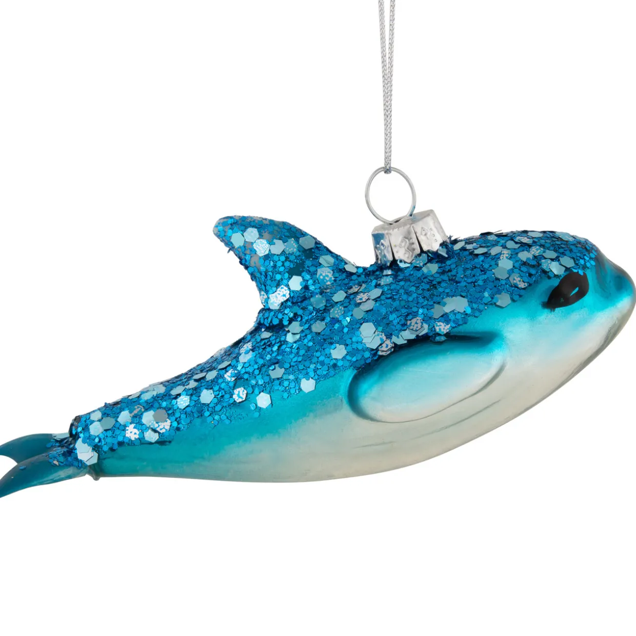 4.75" Blue Dolphin Glittered Glass Christmas Hanging Ornament