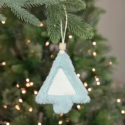 6" Blue Faux Fur Plush Tree Christmas Ornament