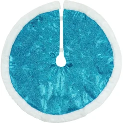 20" Blue Glittered Mini Christmas Tree Skirt with Fur Trim
