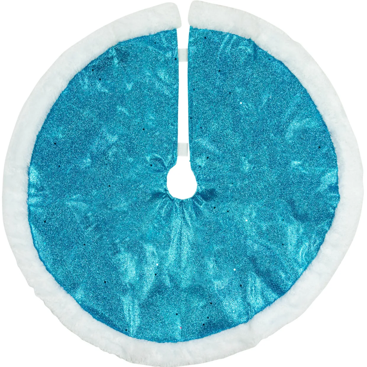20" Blue Glittered Mini Christmas Tree Skirt with Fur Trim
