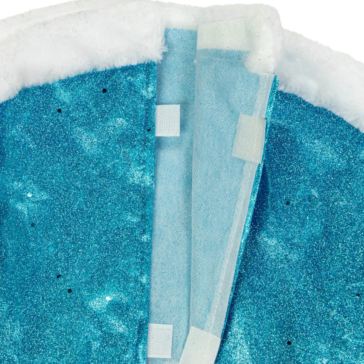 20" Blue Glittered Mini Christmas Tree Skirt with Fur Trim