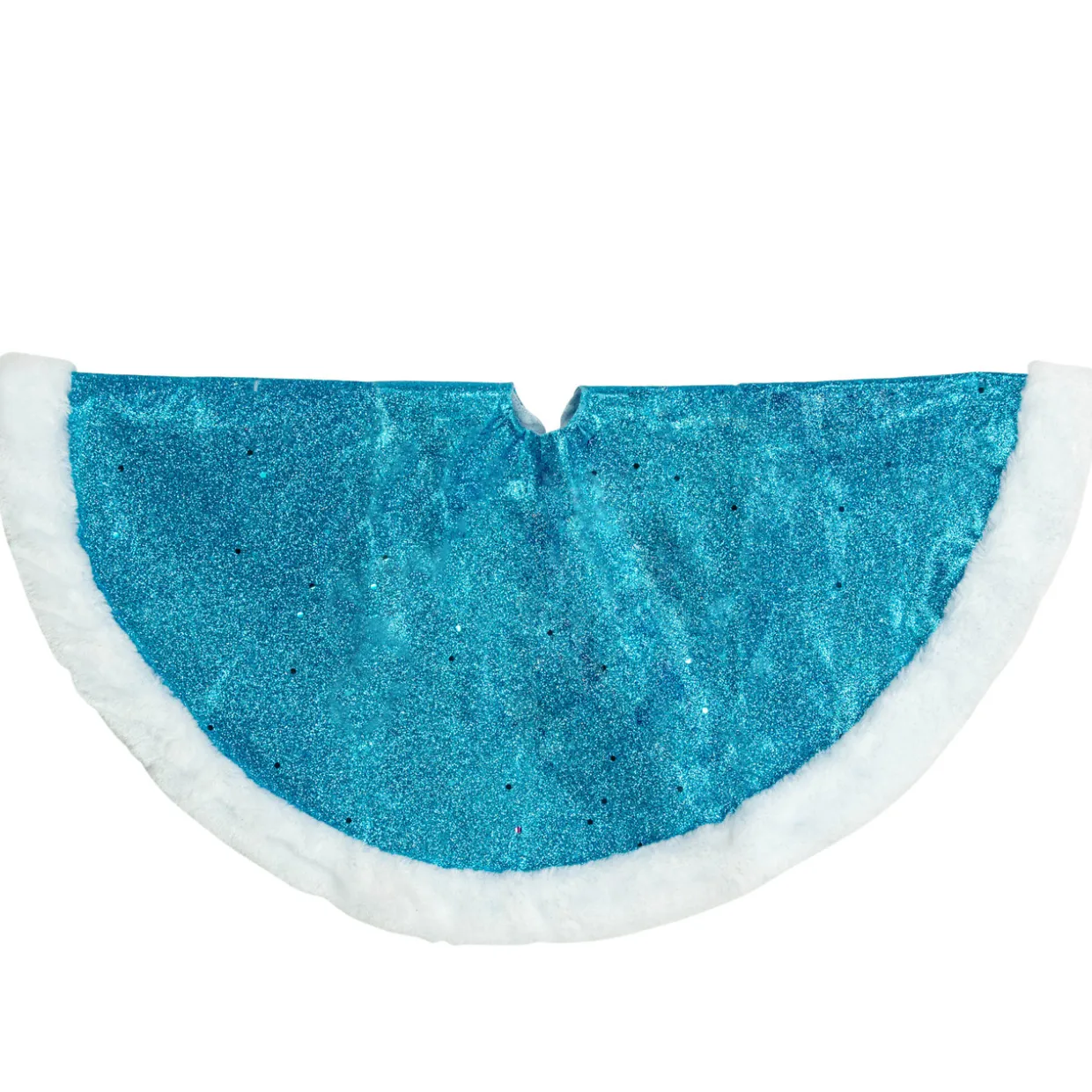 20" Blue Glittered Mini Christmas Tree Skirt with Fur Trim