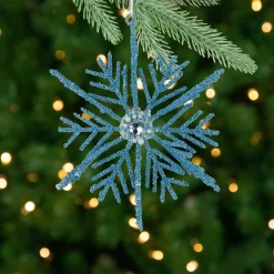 10" Blue Glittered Snowflake Christmas Ornament