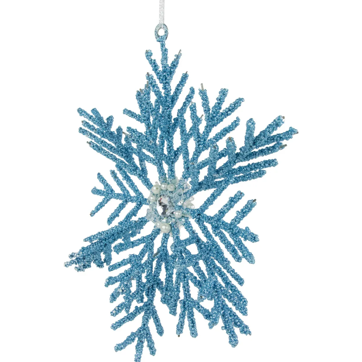 10" Blue Glittered Snowflake Christmas Ornament