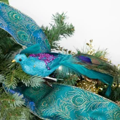 8" Blue, Green and Purple Sequins Peacock Bird Clip-On Christmas Ornament