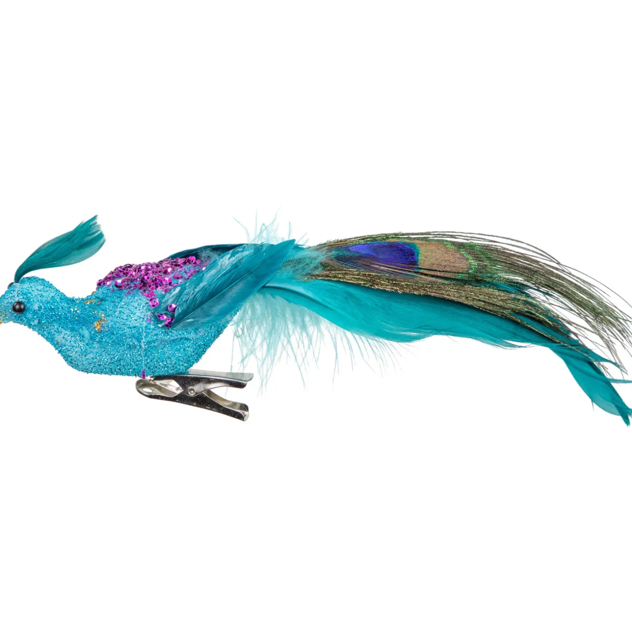 8" Blue, Green and Purple Sequins Peacock Bird Clip-On Christmas Ornament