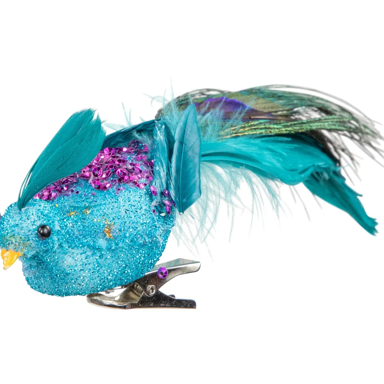 8" Blue, Green and Purple Sequins Peacock Bird Clip-On Christmas Ornament