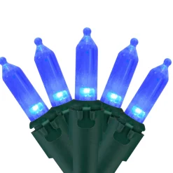 100 Blue LED Mini Christmas Lights, 33 ft Green Wire