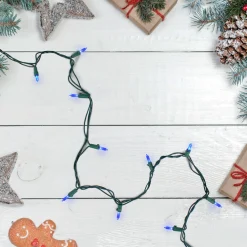 100 Blue LED Mini Christmas Lights, 33 ft Green Wire