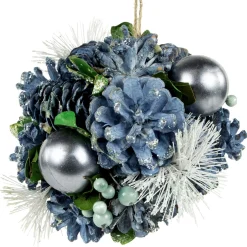 5.5" Blue Pinecone and Pine Needle Christmas Ball Ornament