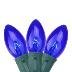 25 Blue Transparent C9 Christmas Lights - 24 ft Green Wire