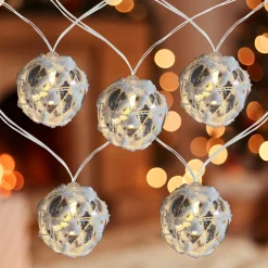 10 B/O LED Warm White Clear Round Ball Christmas Lights - 4.75' Clear Wire
