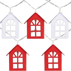 10 B/O LED Warm White Metal House Christmas Lights - 6.5' Clear Wire