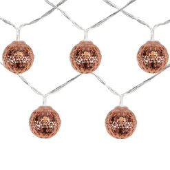 10 B/O LED Warm White Rose Gold Metal Ball Christmas Lights - 6.25' Clear Wire