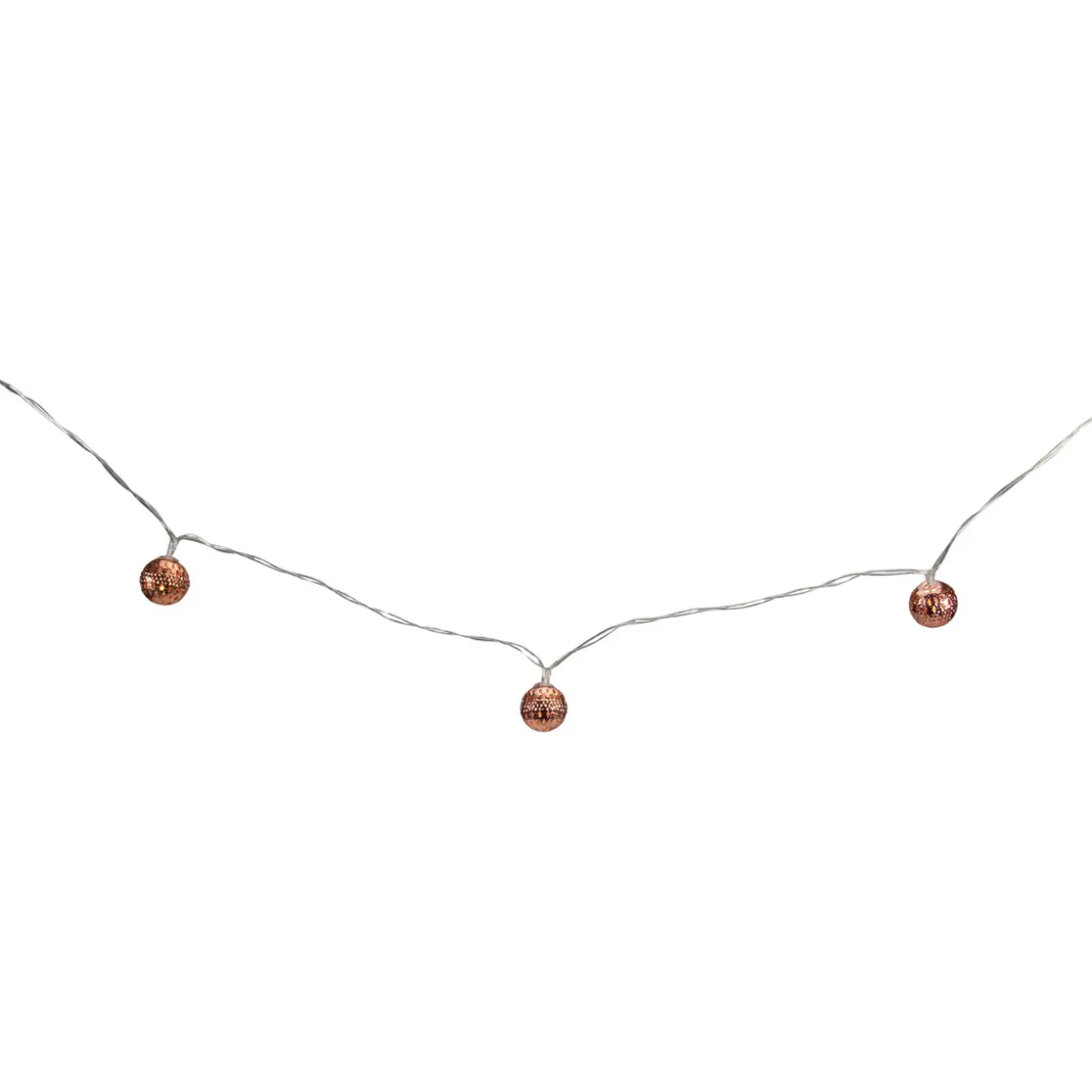 10 B/O LED Warm White Rose Gold Metal Ball Christmas Lights - 6.25' Clear Wire