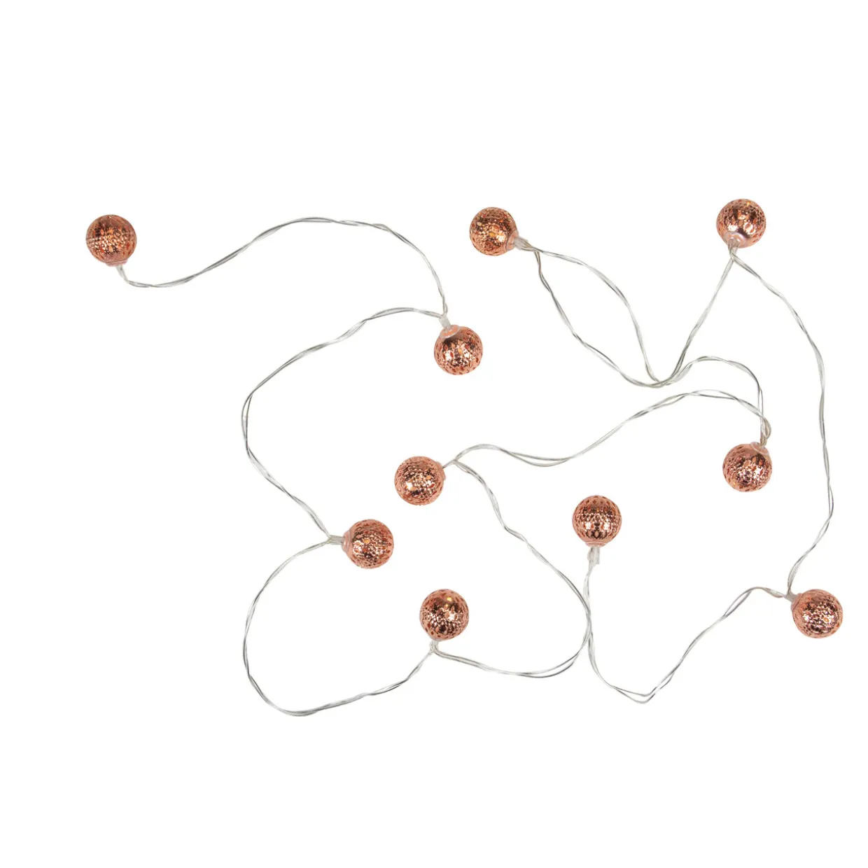 10 B/O LED Warm White Rose Gold Metal Ball Christmas Lights - 6.25' Clear Wire