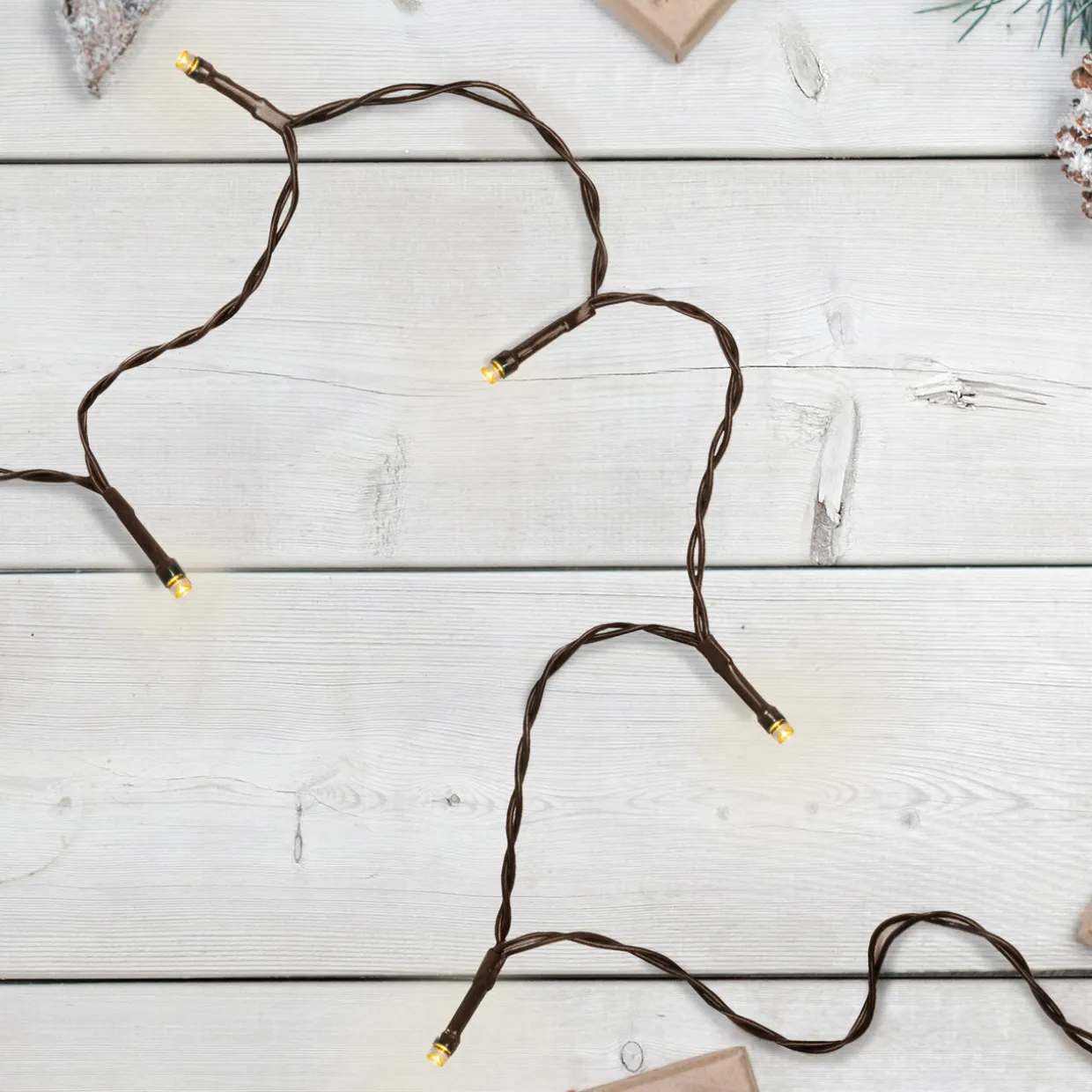 10 B/O Warm White LED Wide Angle Christmas Lights - 3 ft Brown Wire