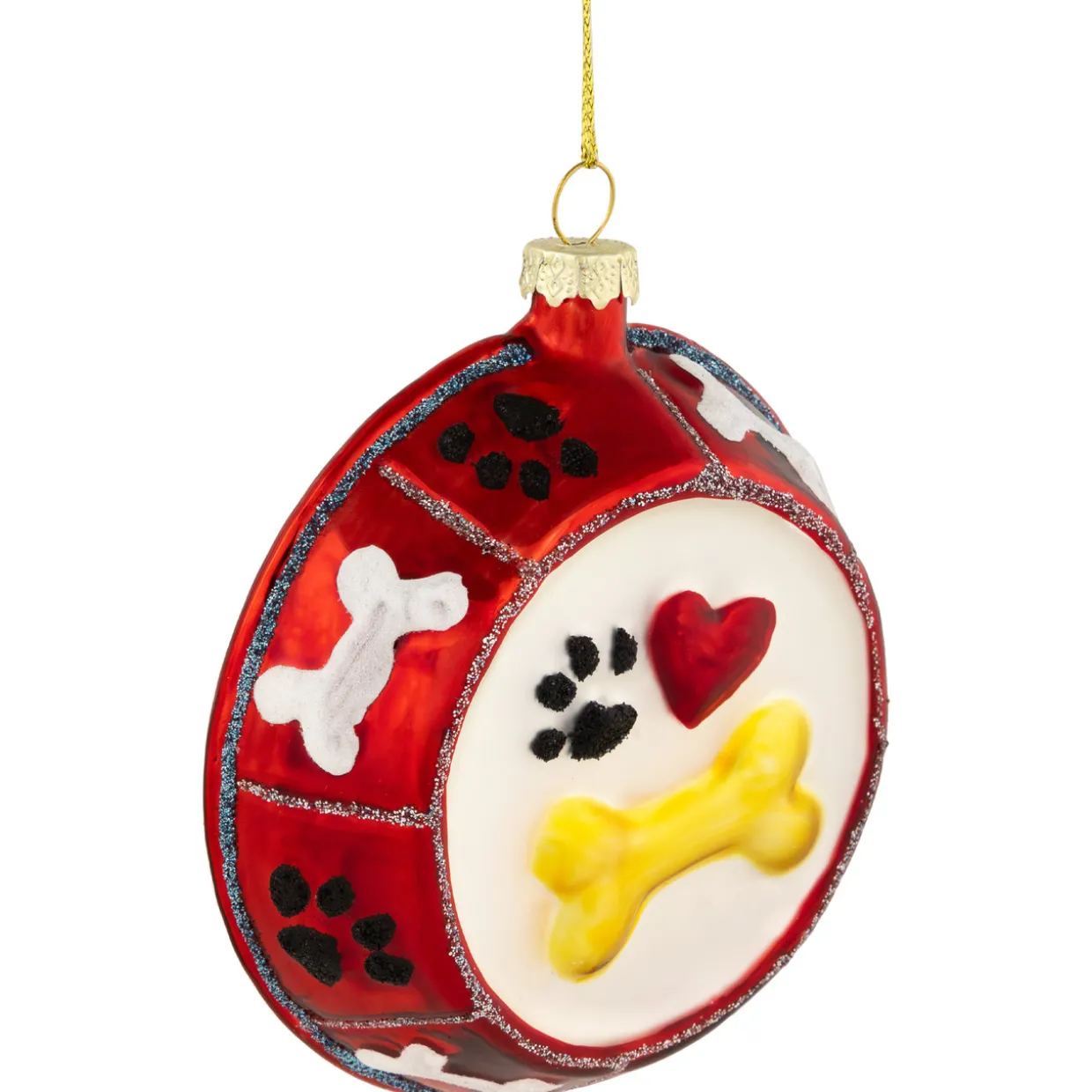 3.75" Bones and Heart Dog Food Bowl Glass Christmas Ornament