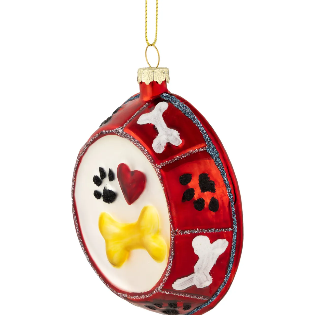 3.75" Bones and Heart Dog Food Bowl Glass Christmas Ornament