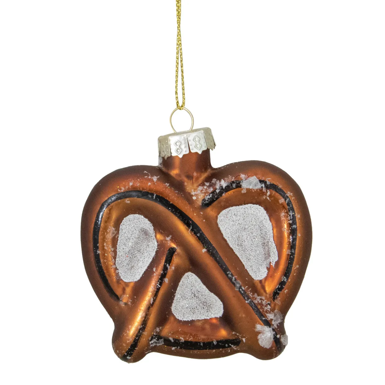 2.75" Bronze and White Holiday Collections Salted Pretzel Glass Christmas Ornament