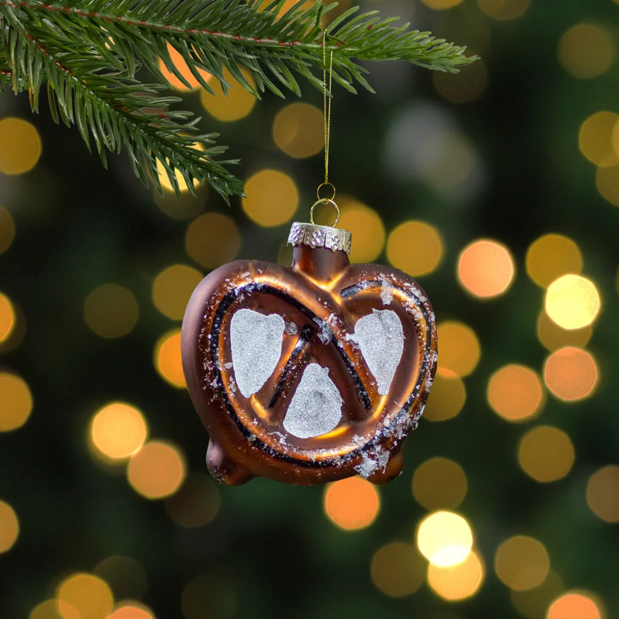 2.75" Bronze and White Holiday Collections Salted Pretzel Glass Christmas Ornament