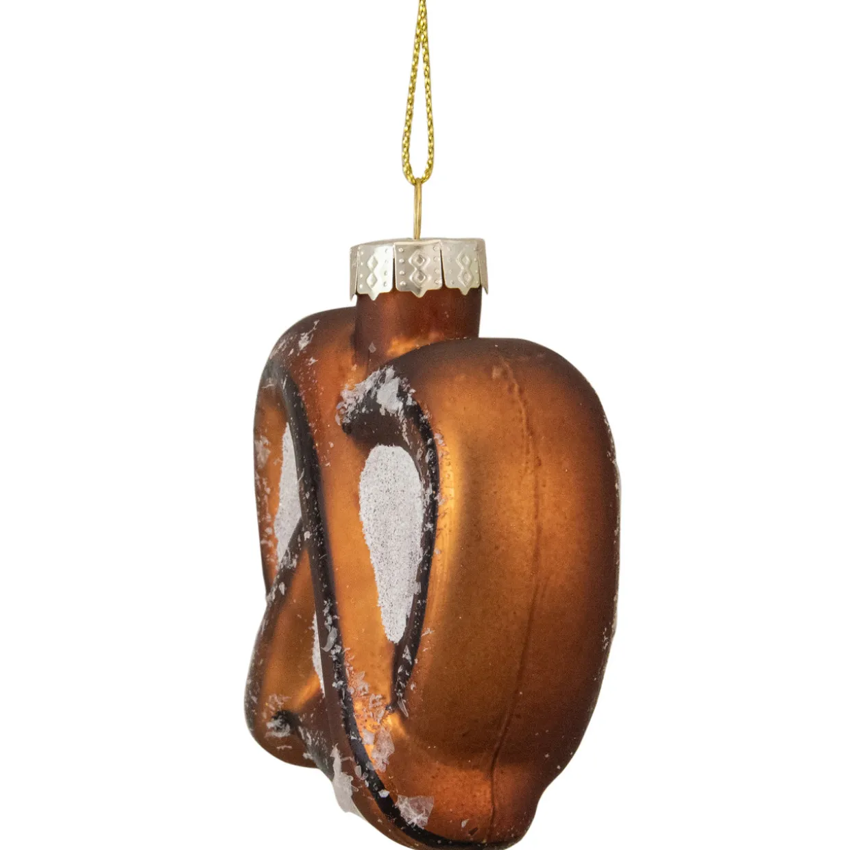 2.75" Bronze and White Holiday Collections Salted Pretzel Glass Christmas Ornament