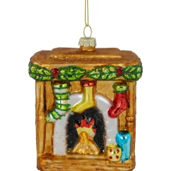 4" Bronze Glittered Fireplace Glass Christmas Hanging Ornament