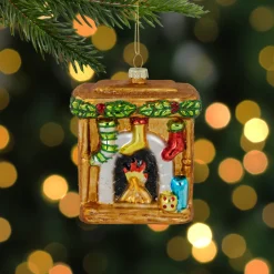 4" Bronze Glittered Fireplace Glass Christmas Hanging Ornament