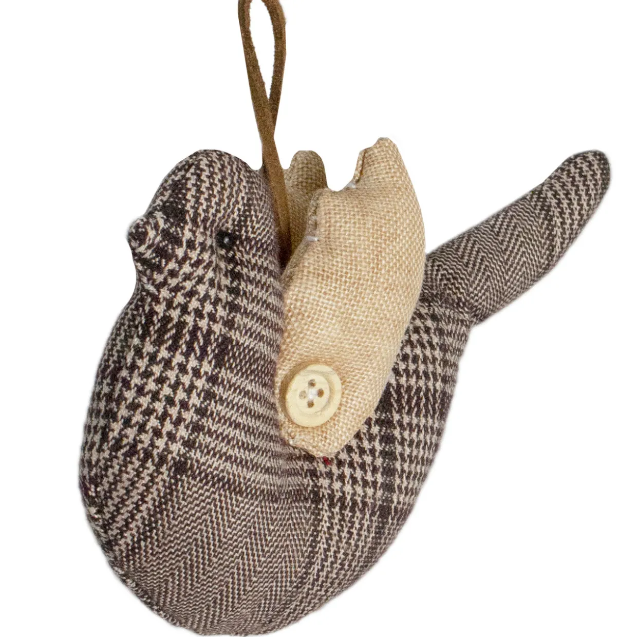 8" Brown and Beige Houndstooth Plaid Bird Christmas Ornament