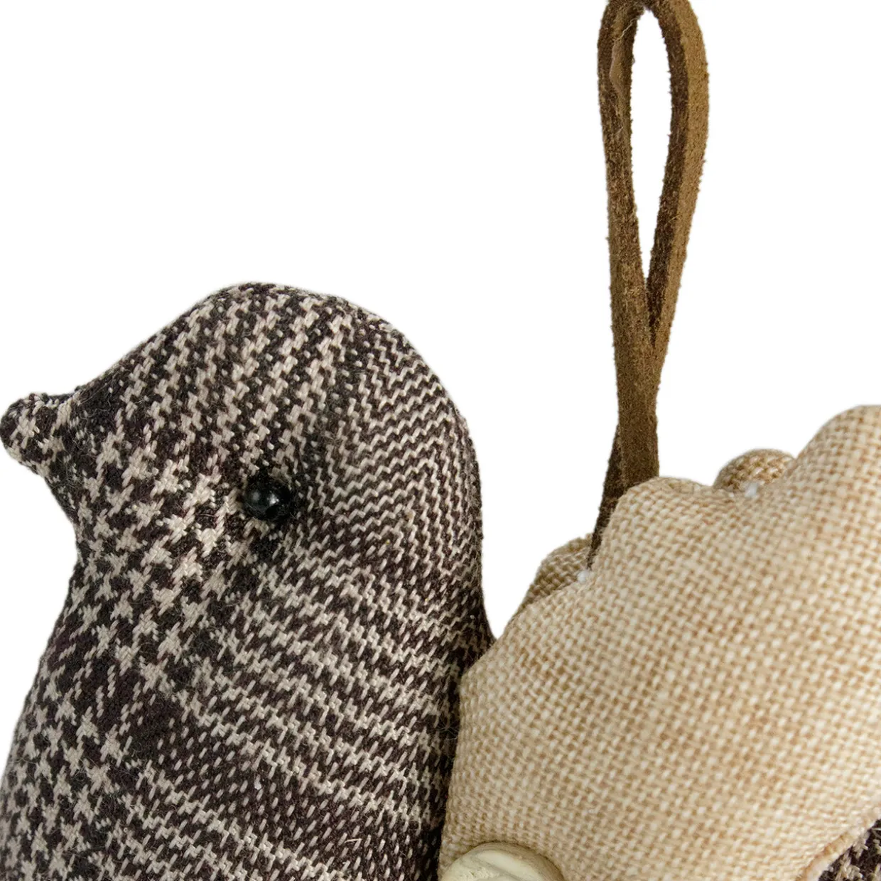 8" Brown and Beige Houndstooth Plaid Bird Christmas Ornament