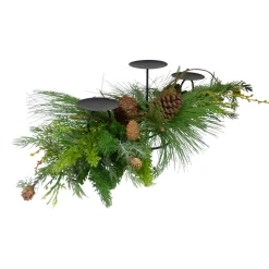 32" Brown and Green Artificial Pine Cone and Pine Needle Christmas Candle Holder