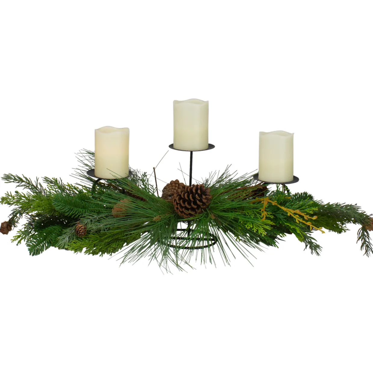 32" Brown and Green Artificial Pine Cone and Pine Needle Christmas Candle Holder