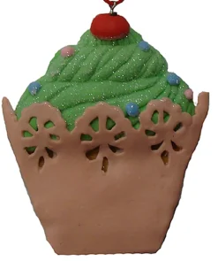 4" Brown and Green Sweet Memories Cupcake with Cherry on Top Christmas Ornament