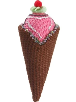 6" Brown and Pink Strawberry Ice Cream Cone Christmas Ornament