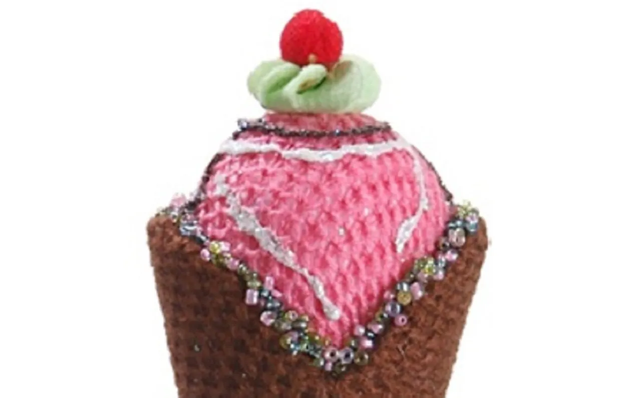 6" Brown and Pink Strawberry Ice Cream Cone Christmas Ornament