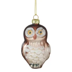 3.75" Brown and White Glass Owl Christmas Ornament