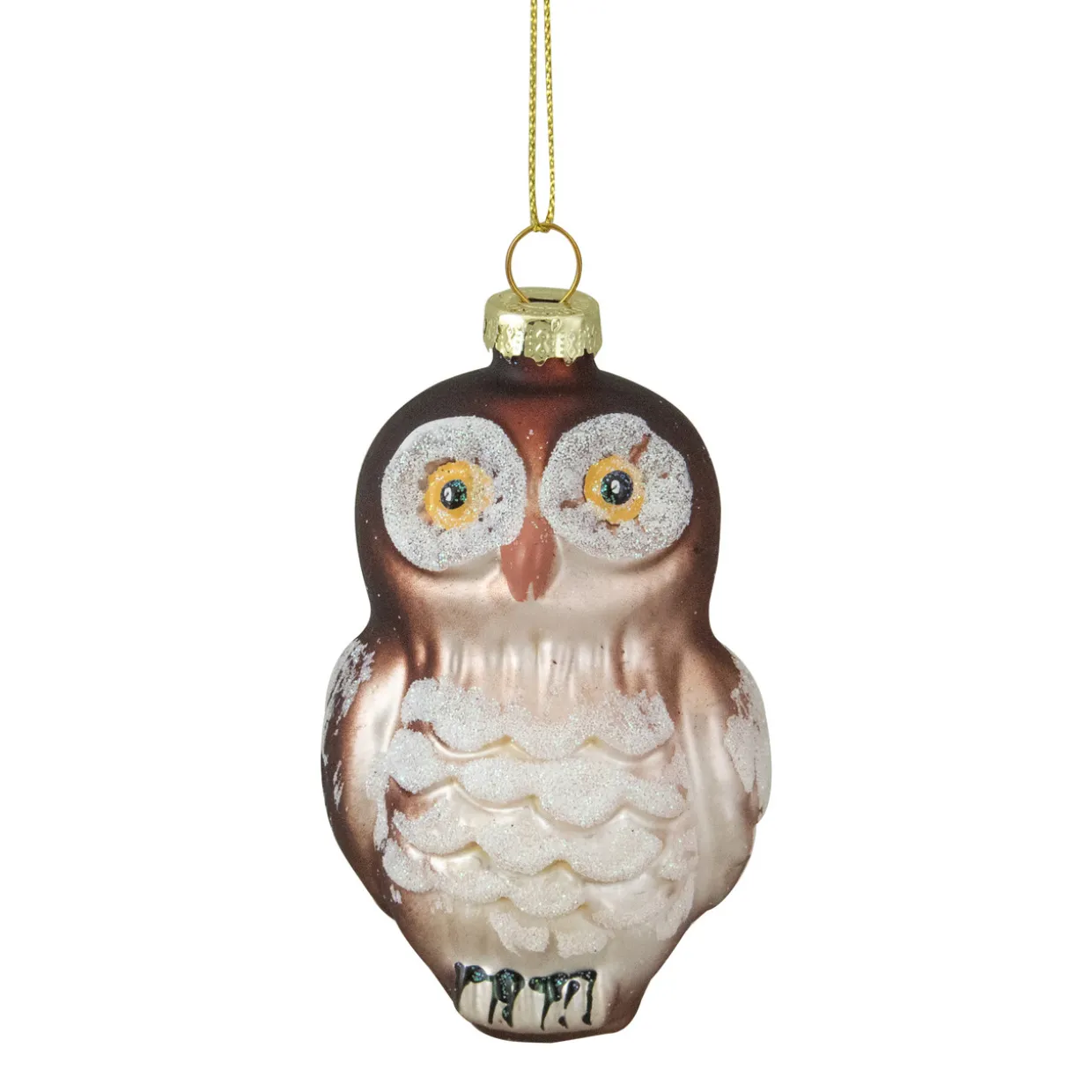3.75" Brown and White Glass Owl Christmas Ornament