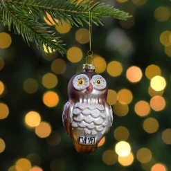 3.75" Brown and White Glass Owl Christmas Ornament