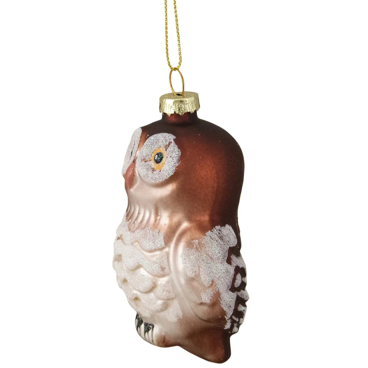 3.75" Brown and White Glass Owl Christmas Ornament